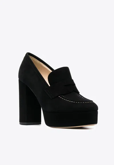 Shop P.a.r.o.s.h 115 Penny-slot Suede Platform Pumps In Black