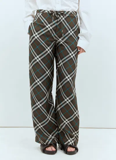 Burberry Check Silk Pyjama Trousers In Brown