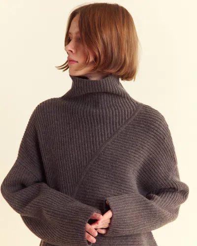 Billy Reid Directional Rib Funnel Neck Sweater In Heathered Mink
