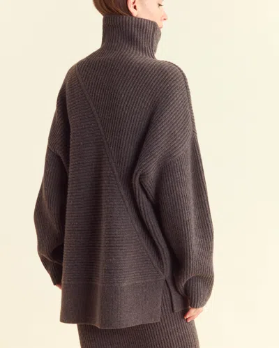 Billy Reid Directional Rib Funnel Neck Sweater In Heathered Mink
