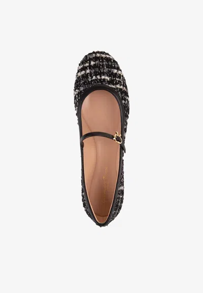 Shop Gianvito Rossi Carla Tweed Ballet Flats In Black