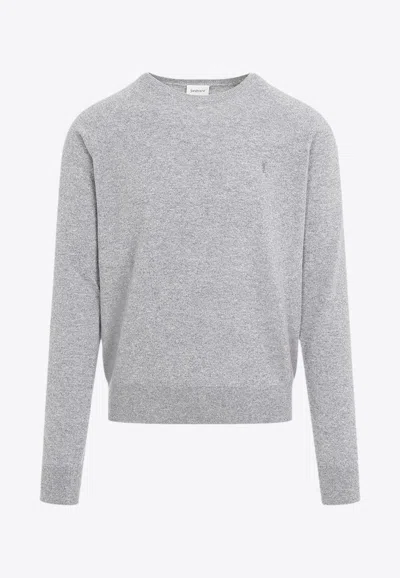 Saint Laurent Grey Crewneck Sweater With Cassandre In Cashmere Man In Gray