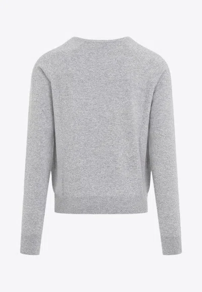 Saint Laurent Grey Crewneck Sweater With Cassandre In Cashmere Man In Gray