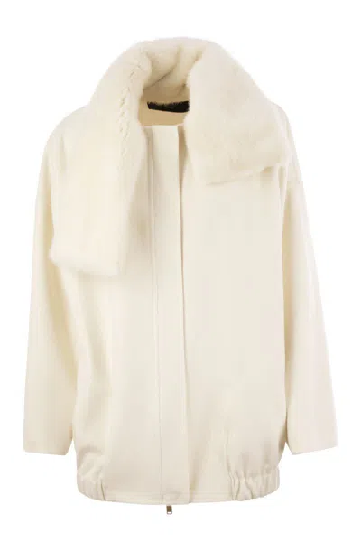 Fabiana Filippi Luxury Cashmere Caban With Mink Fur Collar In White