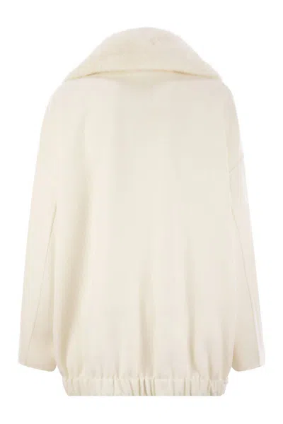 Fabiana Filippi Luxury Cashmere Caban With Mink Fur Collar In White