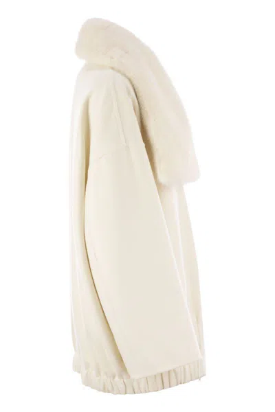 Fabiana Filippi Luxury Cashmere Caban With Mink Fur Collar In White