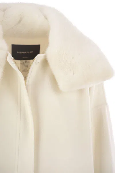 Fabiana Filippi Luxury Cashmere Caban With Mink Fur Collar In White
