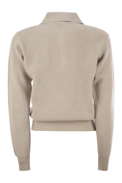 Fabiana Filippi V-neck Rib Trim Knit Polo Sweater In Beige