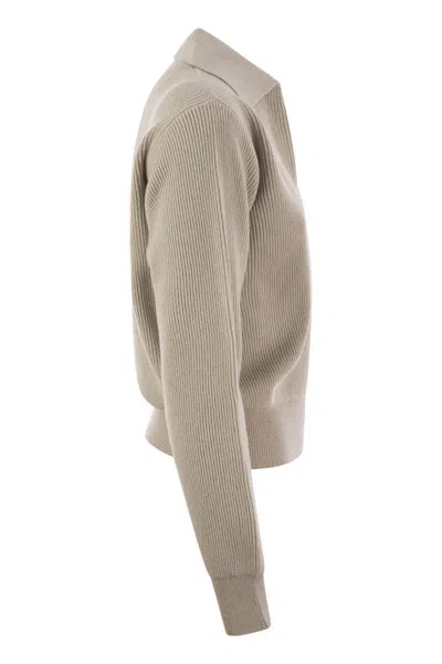 Fabiana Filippi V-neck Rib Trim Knit Polo Sweater In Beige