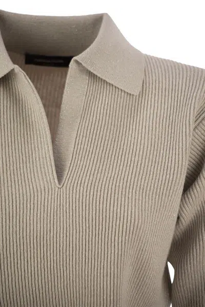 Fabiana Filippi V-neck Rib Trim Knit Polo Sweater In Beige