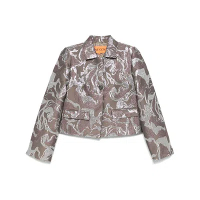 Stine Goya Abstract Metallic Pattern Jacket In Brown/silver
