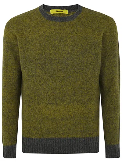 Drumohr Crew Neck Sweater Two-tone Design In Green
