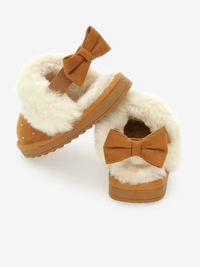 Monnalisa Rhinestone Suede Sliders In Beige