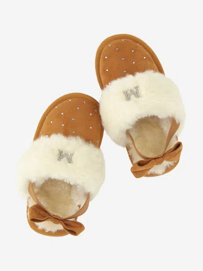 MONNALISA MONNALISA GIRLS SUEDE SLIPPERS WITH RHINESTONES 