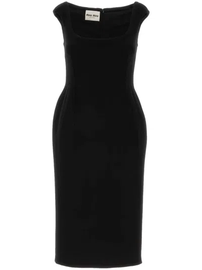 Miu Miu Classic Wool Knee-length Dress In Black