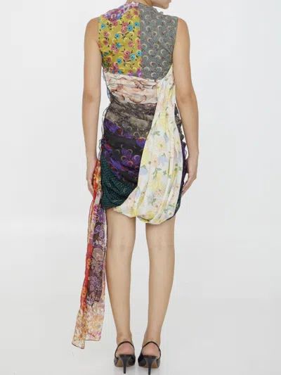Marine Serre Regenerated Silk Scarves Draped Dress In Multicolor