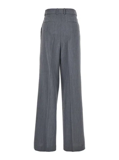 Rohe Grey Pants With Pences And Wide Leg In Wool Blend Woman In Grey