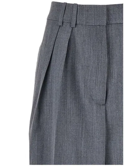 Rohe Grey Pants With Pences And Wide Leg In Wool Blend Woman In Grey