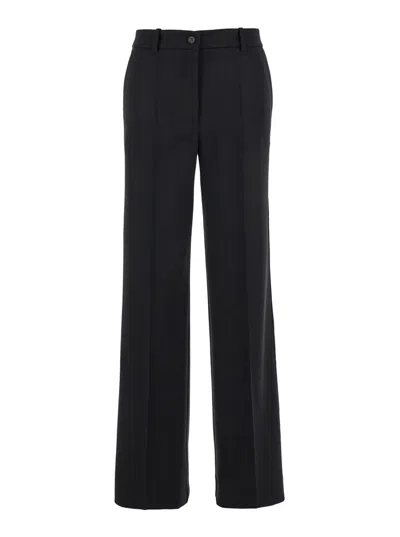 P.a.r.o.s.h Black Pants With High Waist And Front Pences In Wool Stretch Woman In Black