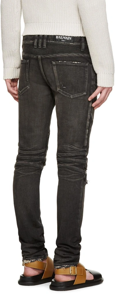 Shop Balmain Black Destroyed Bike Jeans