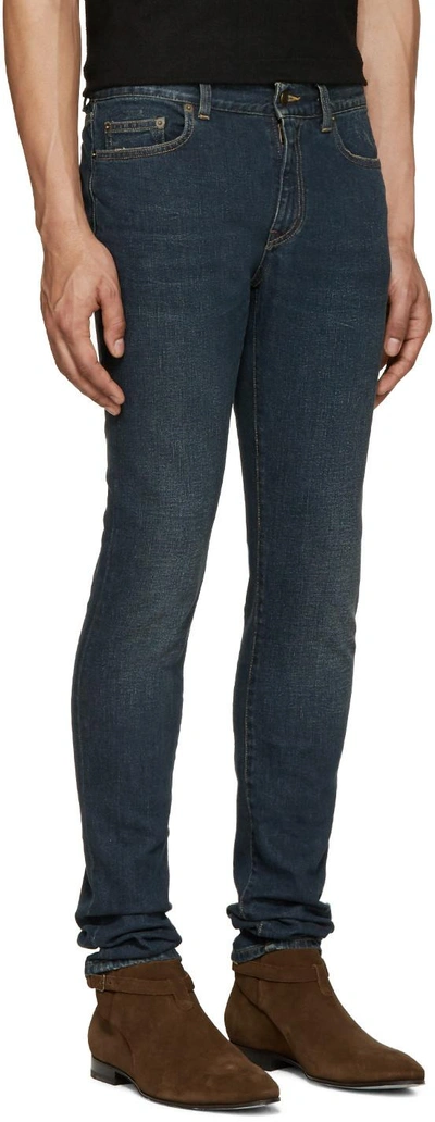 Shop Saint Laurent Blue Original Low Waisted Skinny Jeans