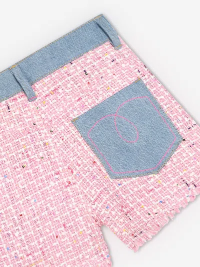 Billieblush Girls Denim And Tweed Shorts In Pink