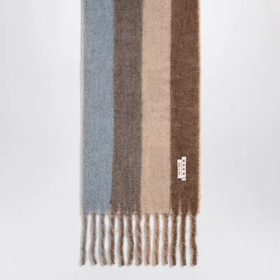Marni Brown Wool Blend Scarf With Maxi Logo