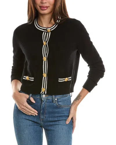 Hannah Rose Double Tipped Cropped Cashmere Cardigan In Black