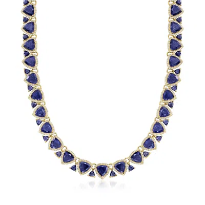 Ross-simons Sapphire And White Topaz Necklace In 18kt Gold Over Sterling In Blue