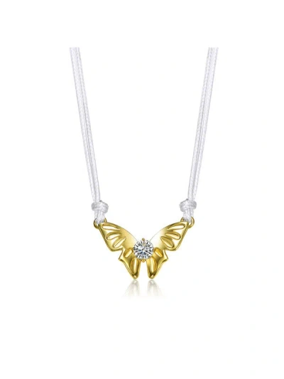 Rachel Glauber 14k Gold Plated With Clear Cubic Zirconia Butterfly Moth Pendant Necklace In Gold