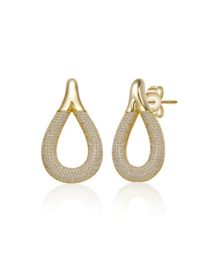Rachel Glauber 14k Gold Plated With Clear Cubic Zirconia Raindrop Front-facing Mini-hoop Earrings In Gold