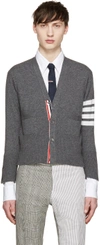 THOM BROWNE Grey Cashmere Striped Armband Cardigan