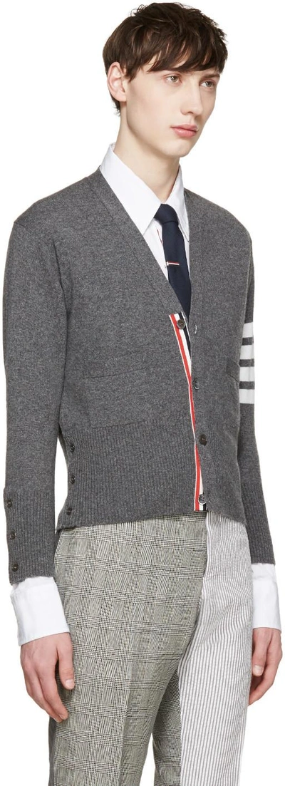 Shop Thom Browne Grey Cashmere Striped Armband Cardigan