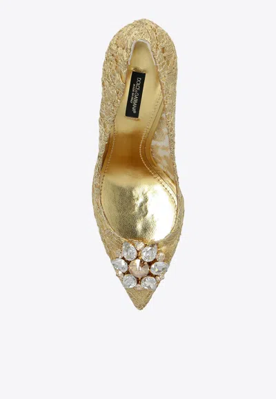 Dolce & Gabbana Lurex Lace Rainbow Pumps With Brooch Detailing In Gold