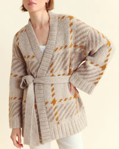 Billy Reid Plaid Wrap Cardigan In Camel/brown