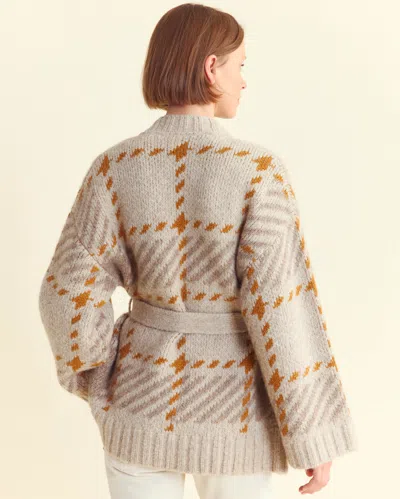Billy Reid Plaid Wrap Cardigan In Camel/brown