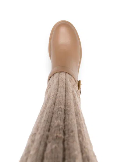 Gianvito Rossi Thurso Stretch Knit Mid-calf Boots In Beige