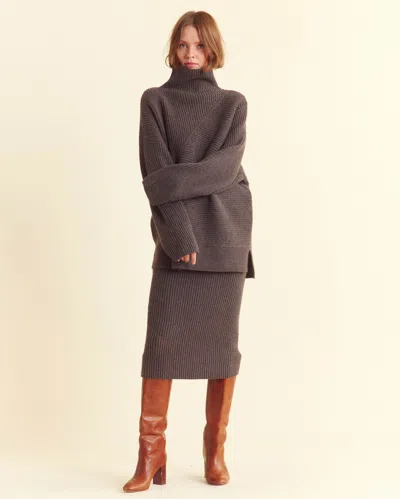 Billy Reid Straight Rib Sweater Skirt In Heathered Mink