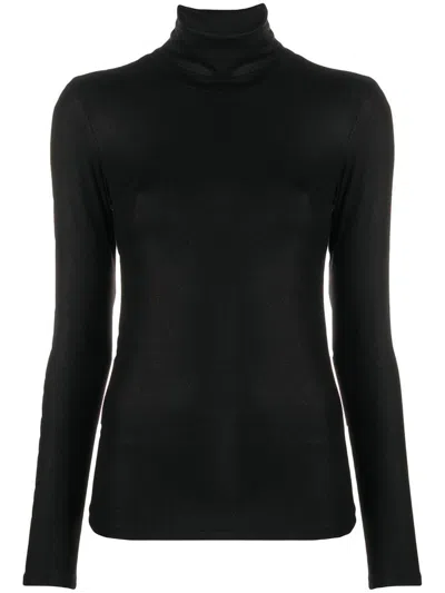 Majestic Stretch Jersey Turtleneck Top In Black