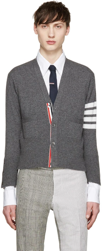 Shop Thom Browne Grey Cashmere Striped Armband Cardigan