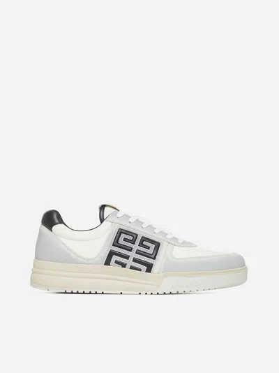 Shop Givenchy G4 Leather And Fabric Sneakers In White,black,grey