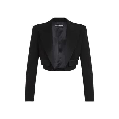 Dolce & Gabbana Single-breasted Wool Gabardine Spencer Tuxedo Jacket In Black