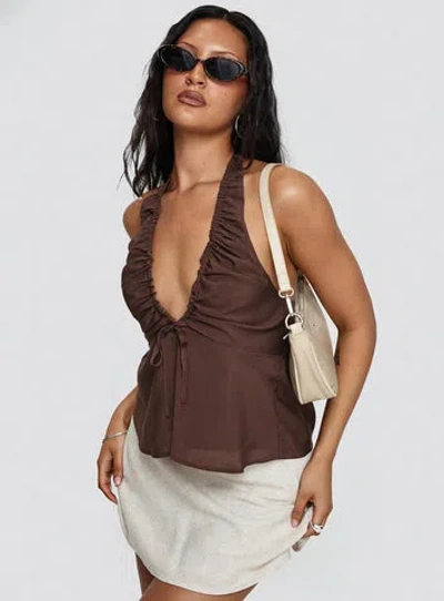 Princess Polly Gadot Ruched Halter Top In Brown