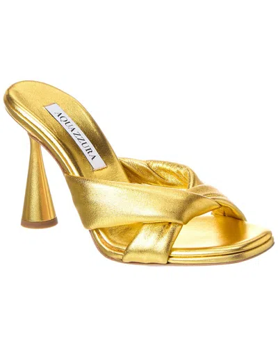 Aquazzura Amore 95mm Metallic Leather Mules In Gold
