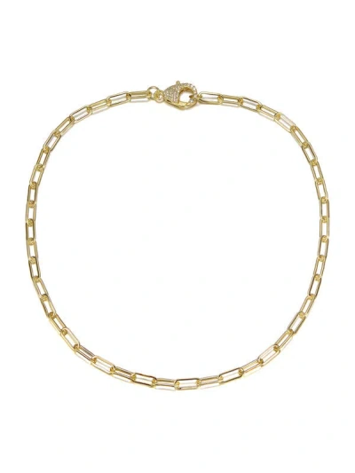 Rachel Glauber 14k Gold Plated With Clear Cubic Zirconia Pave Clasp Paperclip Link Necklace In Gold