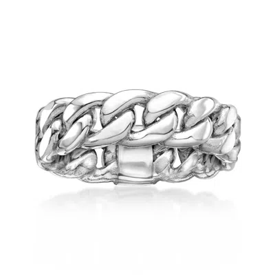 Ross-simons 14kt White Gold Curb-link Ring In Silver