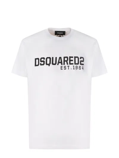 Dsquared2 White Crewneck T-shirt With Logo Lettering On The Front In White