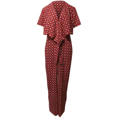 Sandro Printed Flowy Jumpsuit In Red Polyester In Red