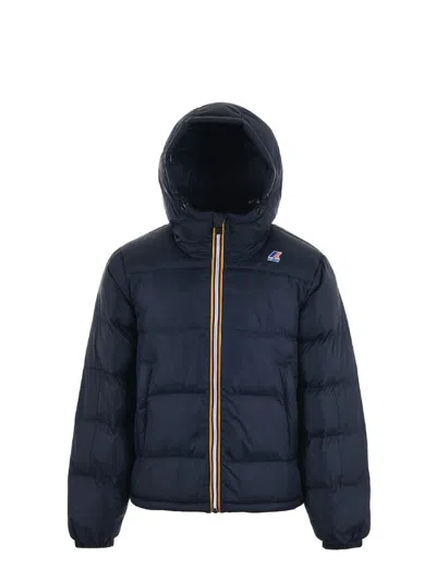 K-way Logo-patch Hooded Padded Jacket In Blue