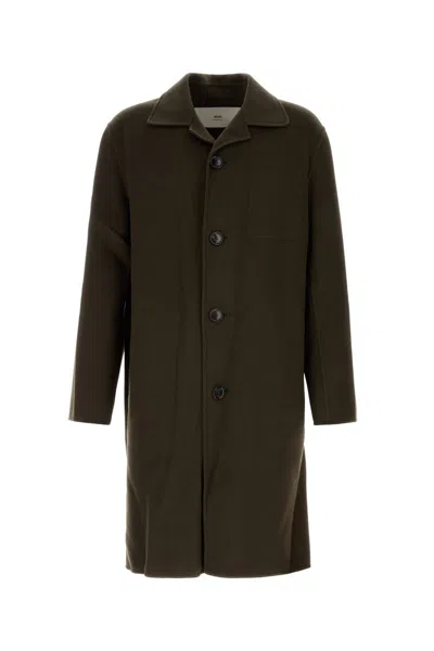 Ami Alexandre Mattiussi Ami Paris De Coeur Single-breasted Car Coat In Darkcoffee